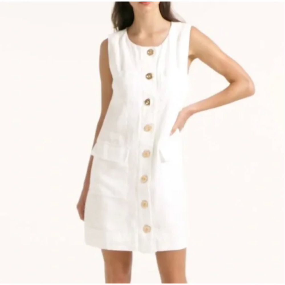 J. Crew Sleeveless White Midi Dress with Button Front